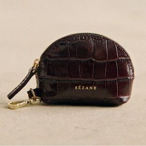 Sezane Sacha Dark Brown Crocodile pouch purse.